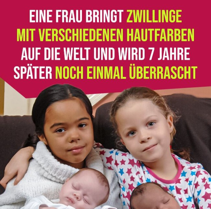 Eine Frau bringt Zwillinge mit verschiedenen Hautfarben auf die Welt und wird 7 Jahre später noch einmal überrascht